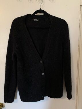 TNA Black V-Neck Button Knit Cardigan